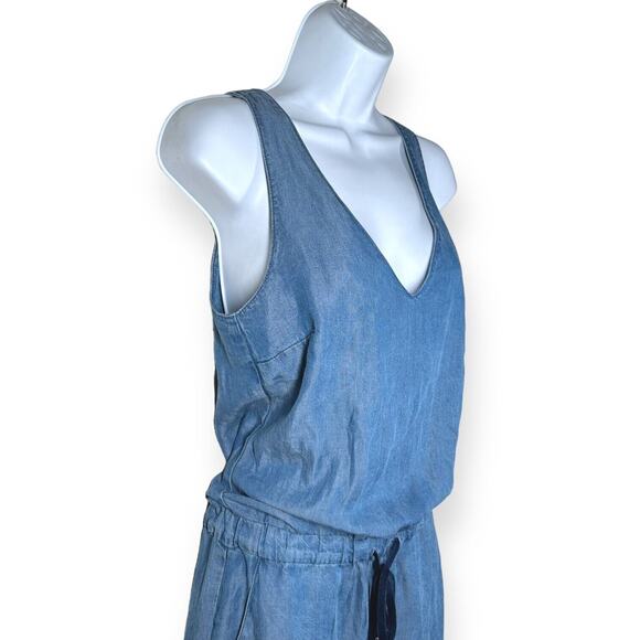SPLENDID Chambray Romper Vintage Style 90's Y2K Drawstring Small V-Neck Blue - Picture 5 of 11
